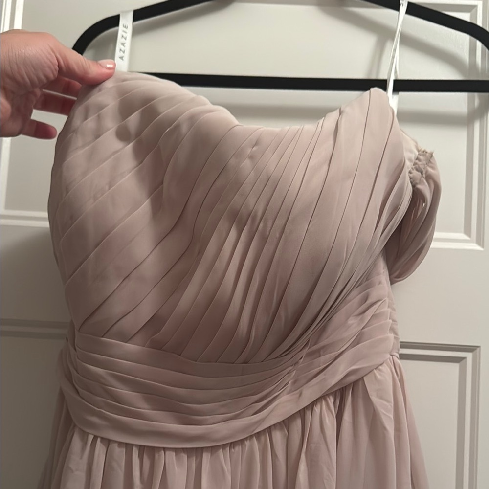 Azazie tan One Shoulder Ruched Gown